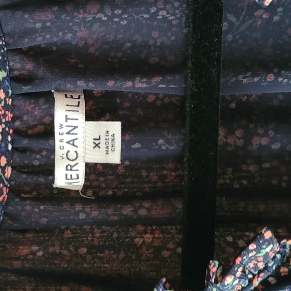 EUC J.Crew navy floral long sleeve dress flowy XL elastic waist spring - Picture 5 of 5